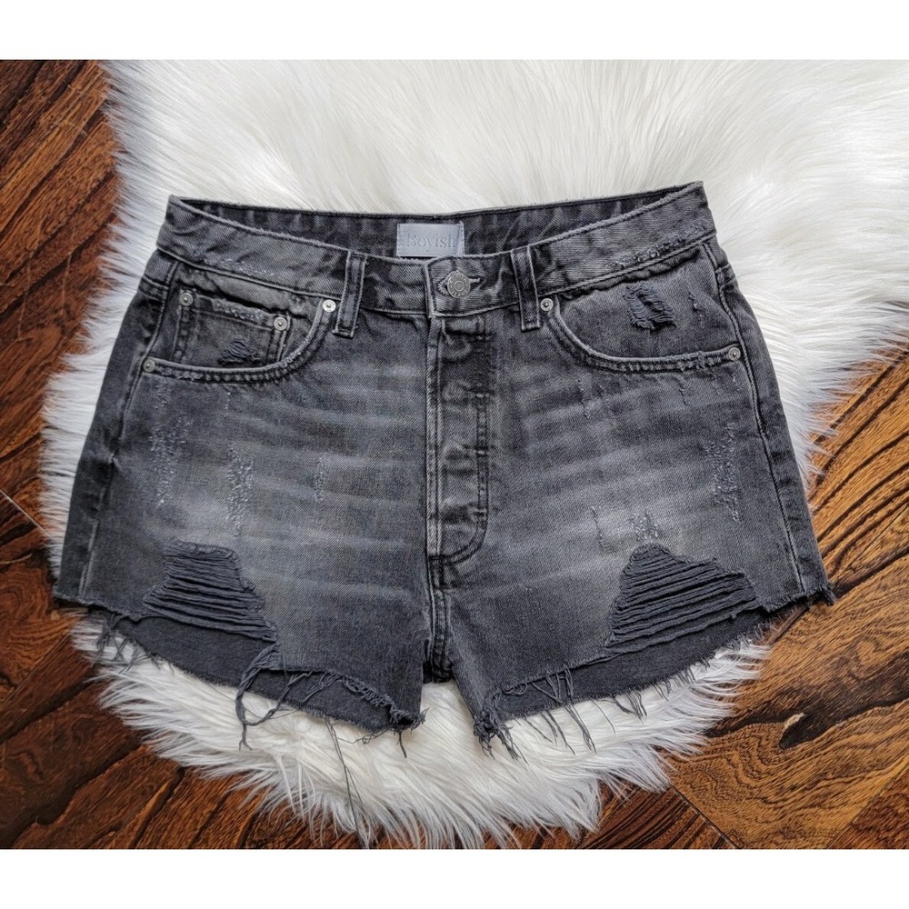 Boyish by Her Cody High Rise Cut Off Gray Wash Denim Shorts Women's size 29